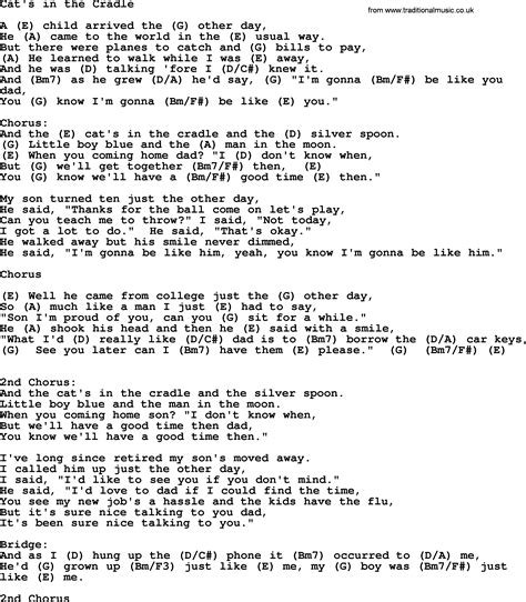 Cats in the Cradle Lyrics by Ugly Kid Joe from the 101 Power Ballads [Universal] album - including song video, artist biography, translations and more: My child arrived just the other day Came to the world in the usual way But there were planes to catch and bills to pa…